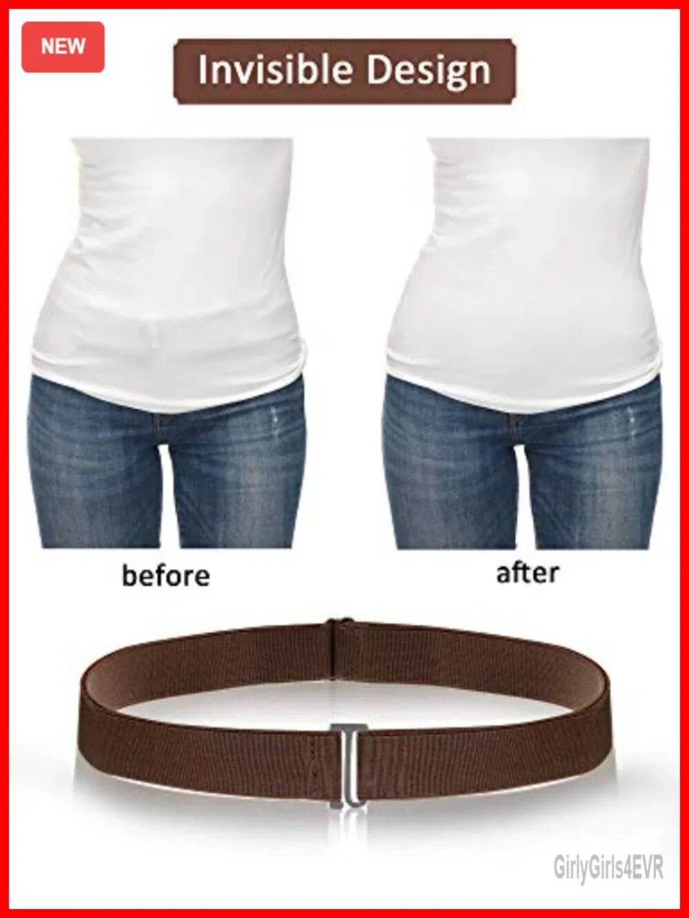 Invisible Stretch Belt Flat Buckle Adjustable Elastic Waist Belt for Women
